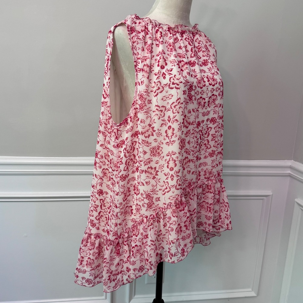 Sophie Max Floral Cottagecore Toile Ruffle Neck Sleeveless Blouse Top XL - Picture 4 of 10